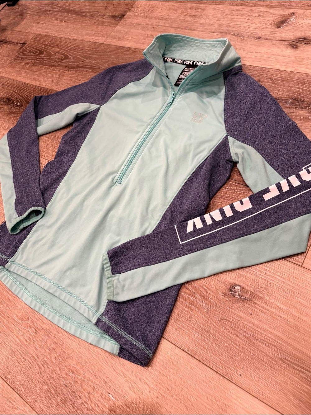 Y2K VS Pink 1/4 Zip Teal and Navy Long Sleeve Top- XS